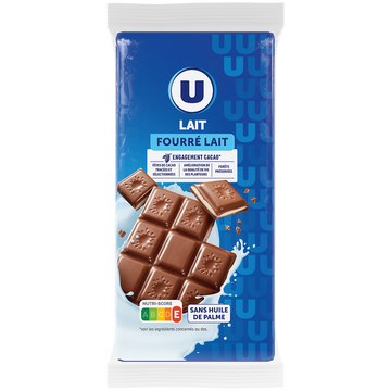 U Chocolat au lait fourré lait  2 Tablettes de 100g