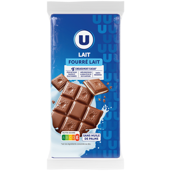 U Chocolat au lait fourré lait  2 Tablettes de 100g