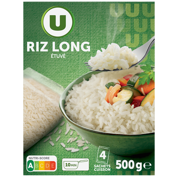 U Riz long grain étuvé 10 minutes  4 sachets cuisson de 125g, 500g