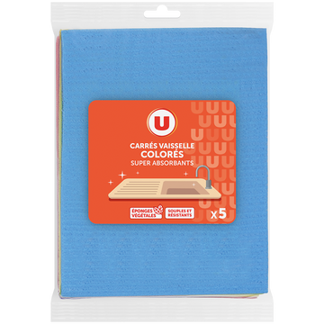 U Carrés vaisselle colorés super absorbants  x5