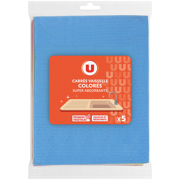 U Carrés vaisselle colorés super absorbants  x5