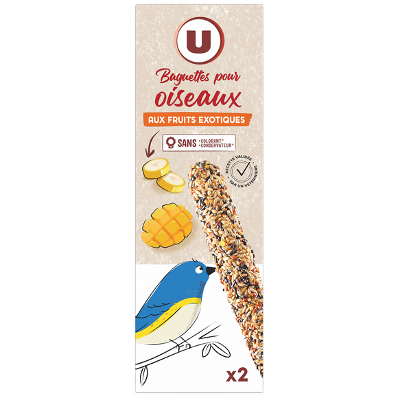U Baguette aux fruits exotiques pour oiseaux  2 paquets de 60g
