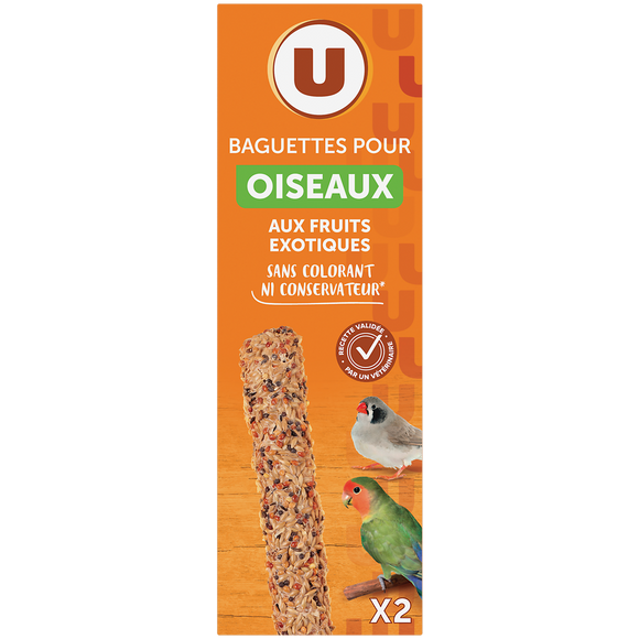 U Baguette aux fruits exotiques pour oiseaux 2 paquets de 60g