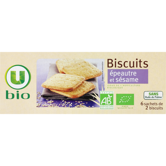 U BIO Biscuits bio épeautre et sésames paquet de 150g