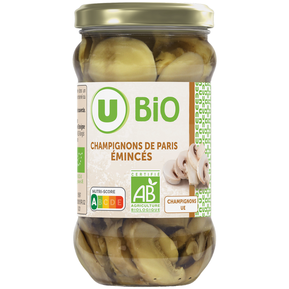 U BIO Champignons de Paris émincés - Bocal 280g