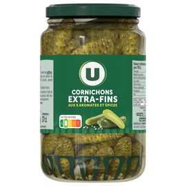 U Cornichons extra-fins au vinaigre  bocal de 185g