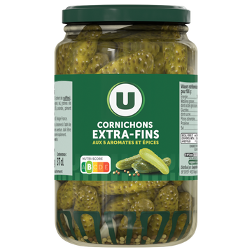 U Cornichons extra-fins au vinaigre  bocal de 185g