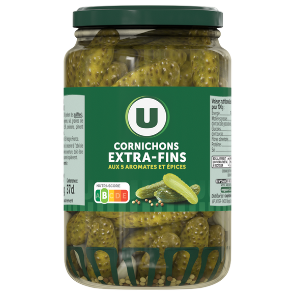 U Cornichons extra-fins au vinaigre  bocal de 185g