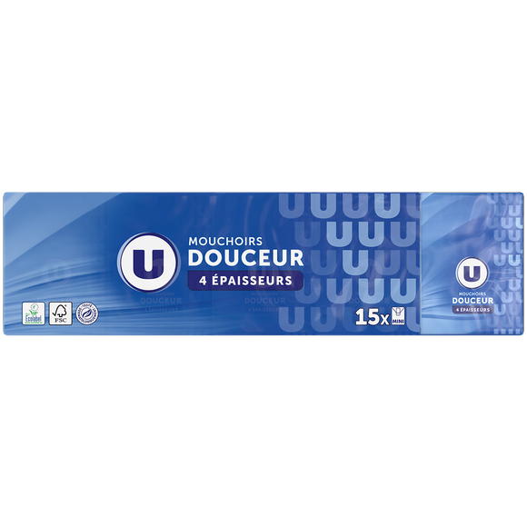 U Mouchoirs 4 plis étuis compacts  15 paquets de 9 mouchoirs