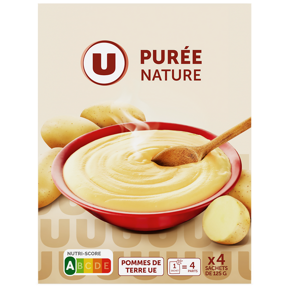 U Purée nature, 4 sachets de 125g soit 500g