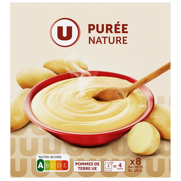 U Purée nature, 8 sachets de 125g soit 1kg