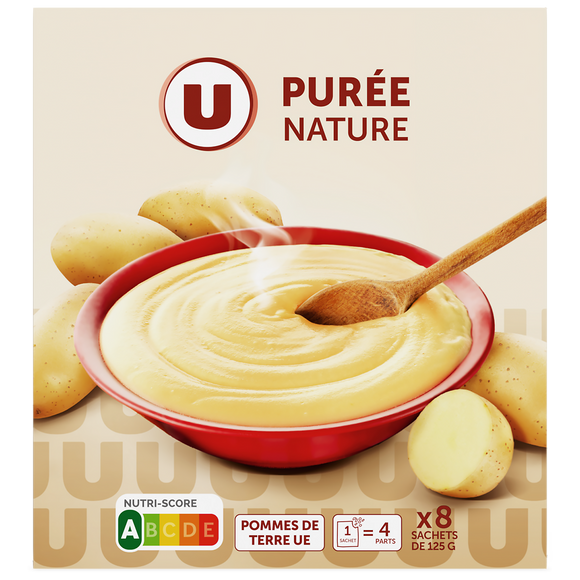 U Purée nature, 8 sachets de 125g soit 1kg