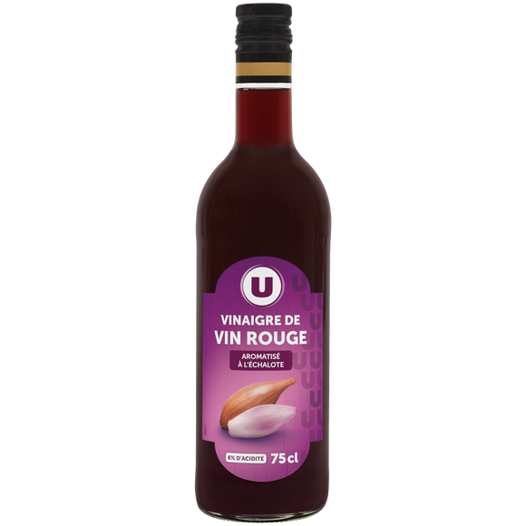 U Vinaigre de vin rouge aromatisé à l'échalote 6°  bouteille en verrede75cl