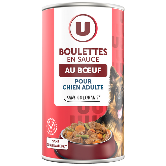 U Boîte pour chien Boulettes au boeuf en sauce boite 3/2 1,25kg