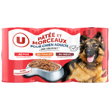 U Boîtes pour Chien Pâtée et morceaux viandes & légumes boite 3x400g