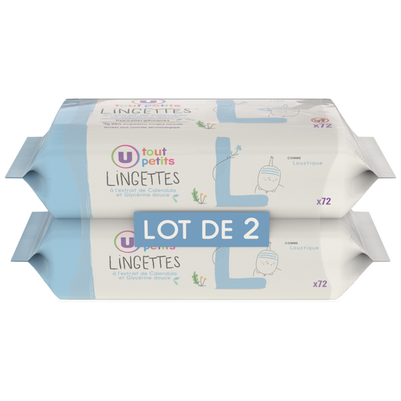U TOUT PETITS Lingettes pour bébé classique -  2 paquets de 72 lingettes