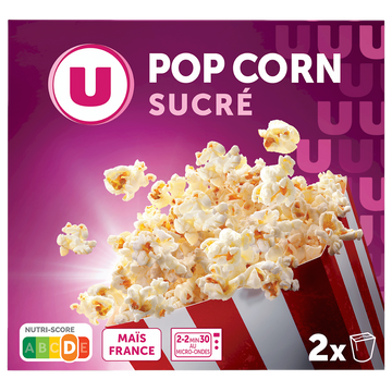 U Popcorn sucré micro ondable en gobelet U, 2x90g