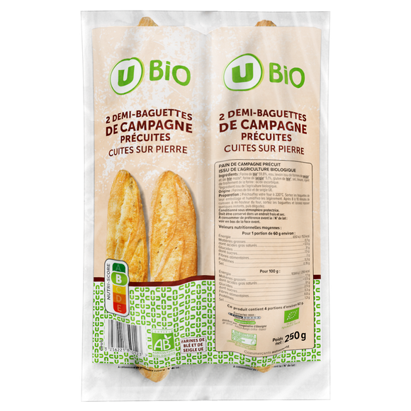 U BIO Demi baguette de campagne précuite  250g