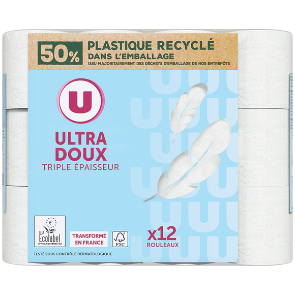 U Papier toilette ultra moelleux blanc 3 plis 12 rouleaux