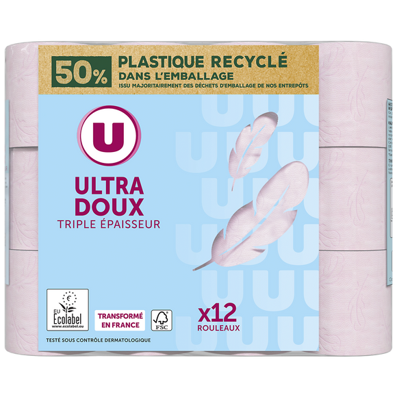 U Papier toilette ultra moelleux rose 3 plis x12