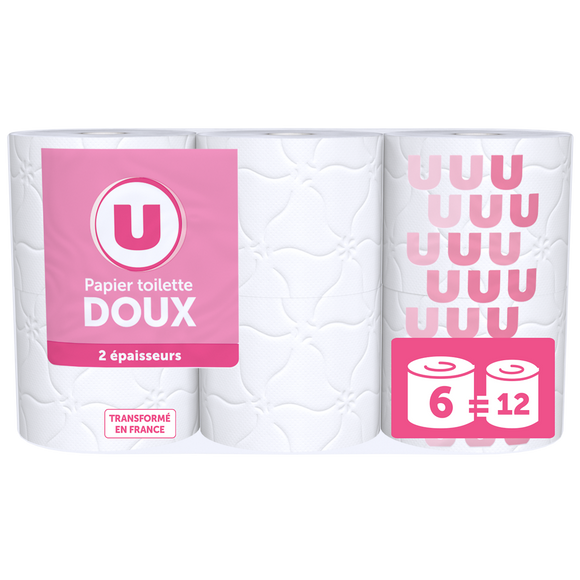 U Papier toilette doux blanc 2 plis 6 maxi rouleaux