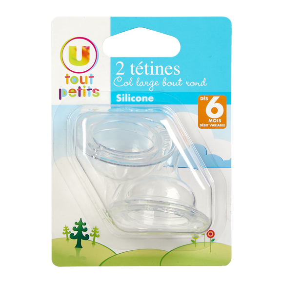 U TOUT PETITS Tetine x2 silicone col large bout rond t2 debit variable
