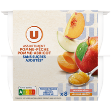 U Dessert fruitier Purée de pommes et pêches et de pommes et abricots sans sucres ajoutés8 pots de 100g
