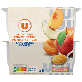 U Dessert fruitier Purée de pommes et pêches et de pommes et abricots sans sucres ajoutés8 pots de 100g