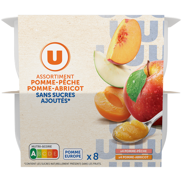 U Dessert fruitier Purée de pommes et pêches et de pommes et abricots sans sucres ajoutés8 pots de 100g