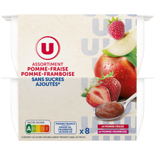 U Dessert fruitier de pommes, fraises et pommes, framboises sans sucresajoutés 8 pots de 100g