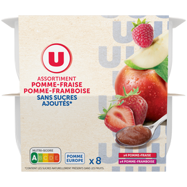U Dessert fruitier de pommes, fraises et pommes, framboises sans sucresajoutés 8 pots de 100g