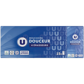 U Mouchoirs blanc classique 4 plis  15 paquets de 9 mouchoirs