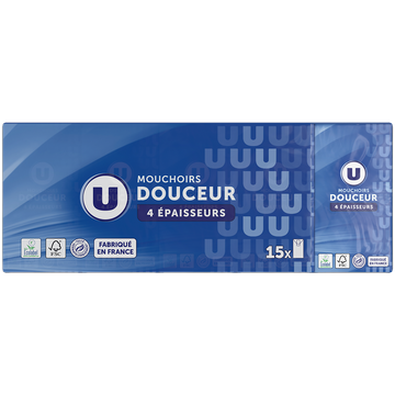 U Mouchoirs blanc classique 4 plis  15 paquets de 9 mouchoirs