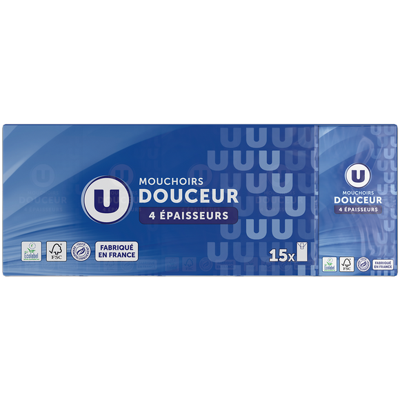 U Mouchoirs blanc classique 4 plis  15 paquets de 9 mouchoirs