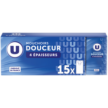 U Mouchoirs blanc classique 4 plis 15 paquets de 9 mouchoirs