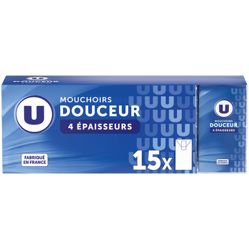 U Mouchoirs blanc classique 4 plis 15 paquets de 9 mouchoirs