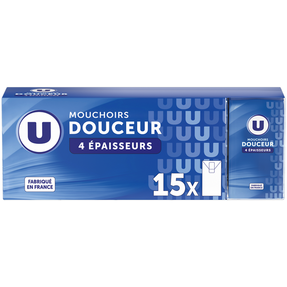 U Mouchoirs blanc classique 4 plis 15 paquets de 9 mouchoirs