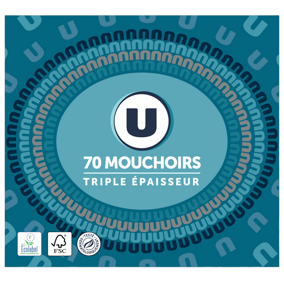 U Mouchoirs blanc 3 plis boite cubique décorée  x70
