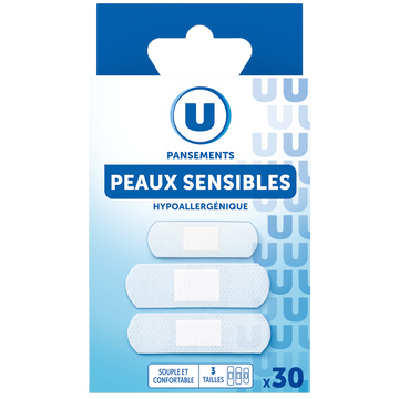 U Pansements extensibles pour peaux sensibles 3 tailles  x30
