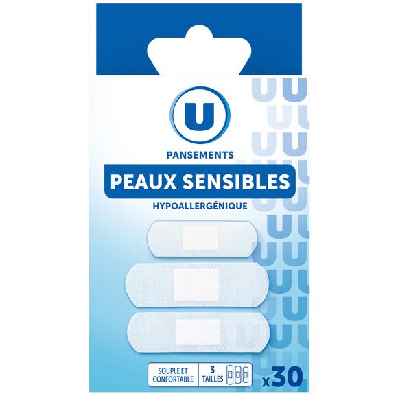 U Pansements extensibles pour peaux sensibles 3 tailles  x30