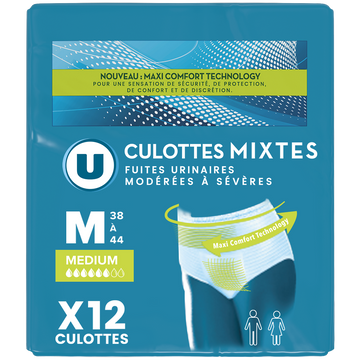 U Culottes incontinence pour adulte absorption maximale - taille M -, x12