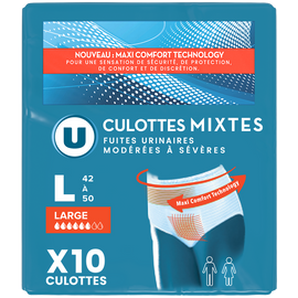 U Culottes incontinence pour adulte absorption maximale - taille L -, x10