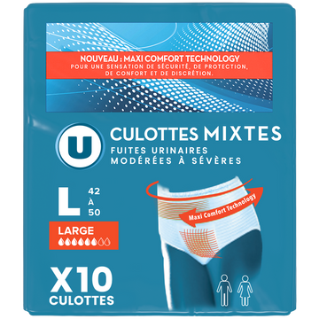 U Culottes incontinence pour adulte absorption maximale - taille L -, x10