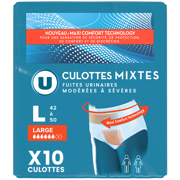 U Culottes incontinence pour adulte absorption maximale - taille L -, x10