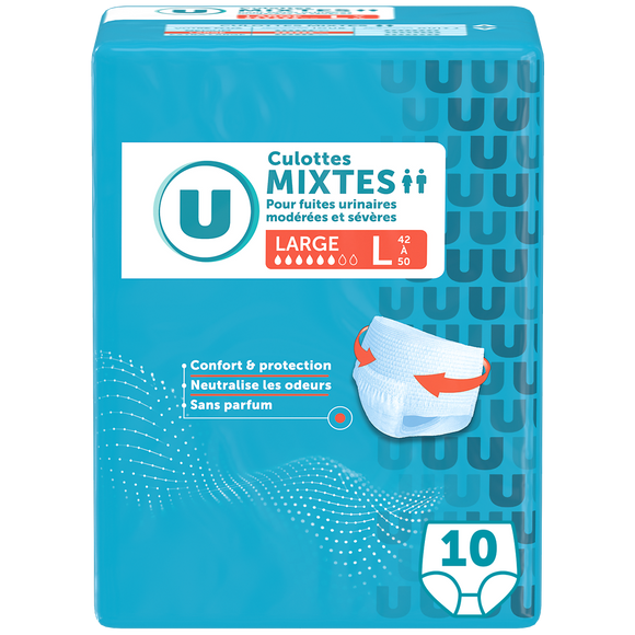 U Culottes incontinence pour adulte absorption maximale - taille L -, x10