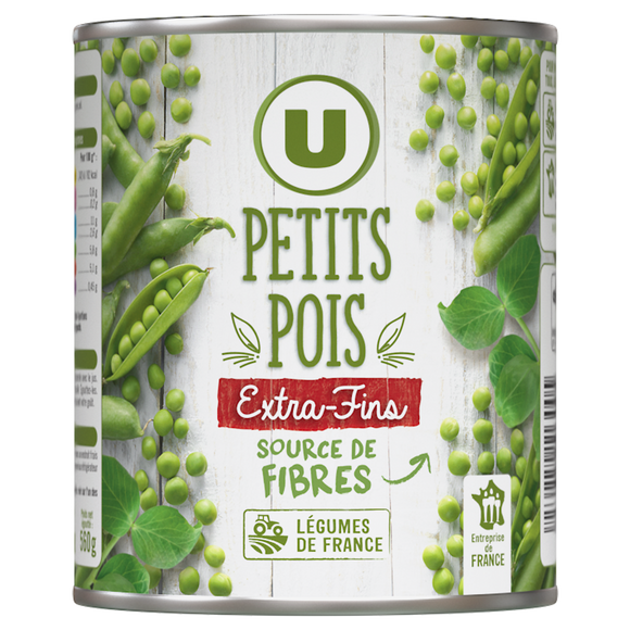 U Petits pois extra fins - Boîte de 560g net égoutté