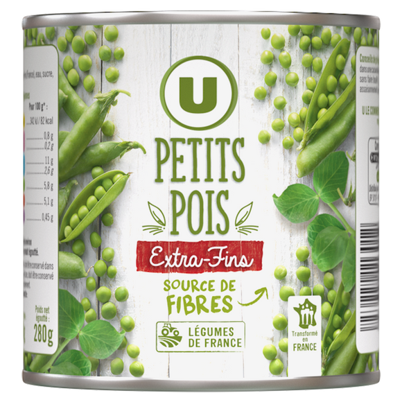 U Petits pois extra-fins - Boîte de 280g net égoutté