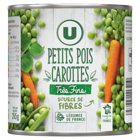 U Petits pois très fins et carottes - Boîte de 265g net égoutté