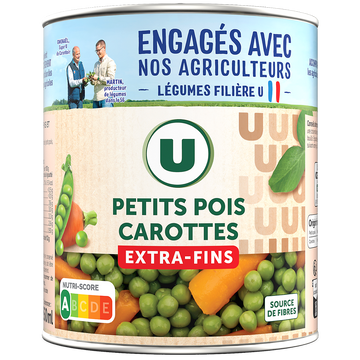 U Petits pois extra fins et jeunes carottes - Boîte de 530g net égoutté