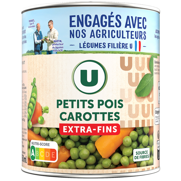U Petits pois extra fins et jeunes carottes - Boîte de 530g net égoutté